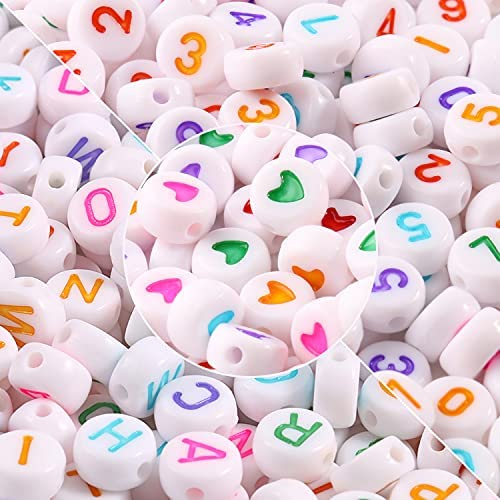 1000pcs Round White 4x7mm Acrylic Letter and Number Beads for Bracelets Jewelry Making Necklaces Keychain Sunglasses DIY Bulk