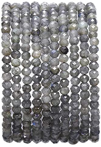 BEADIA Faceted Natural Spectrolite Stone Rondelle 3x4mm Loose Semi Gemstone  Beads for Jewelry Making 38cm