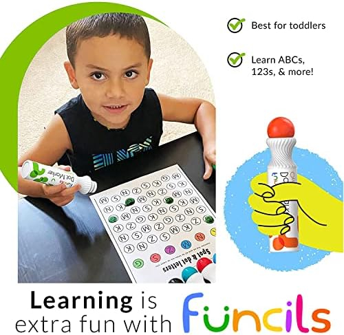 Funcils 10 Washable Dot Markers for Toddlers - Non Toxic Paint Dotters & Bingo Markers - Dot Markers for Kids & Preschoolers | Dabber Markers for