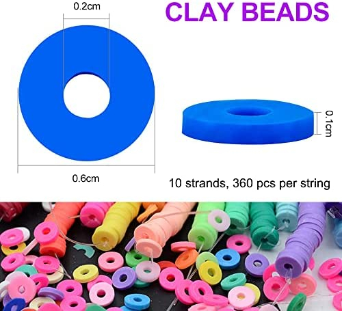 MIIIM 3600 Pcs 10 Strands Clay Beads Polymer Clay Beads for Jewelry Making, Vinyl Heishi Beads 6mm for Surfer Bracelets Necklace, Blue