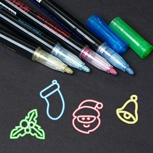 KINGART® Outline Markers - 12 pc. Set, Metallic Silver with Color Outlines