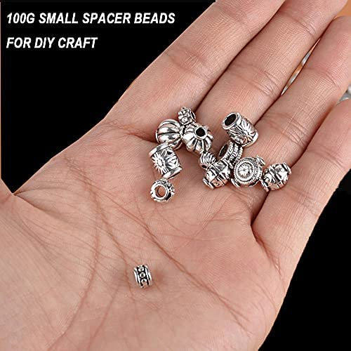 180pcs Silver Spacer Beads - 100g Tibetan Antique Silver Color Metal Beads Small Loose Spacer Beads with Radom Styles for Jewelry Making DIY Charm