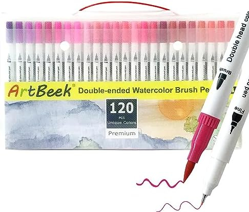 ArtBeek 120 Colors Watercolor Pens, Brush Markers with Fine & Brush Tip for Lettering, Drawing, Journaling, Note Taking, Writing Books Bullet