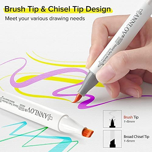ANNLOV Alcohol Brush Markers,Brush & Chisel Tip Sketch Art Marker