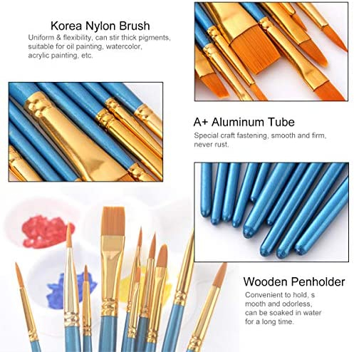 Elisel Paint Brush Set, 10 pcs Nylon Hair Art Paint Brushes for Acrylic  Painting for Acrylic Oil Watercolor