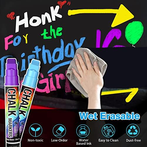 Car Window Markers for Auto Glass Washable - Liquid Window Chalk Markers  Pen with 10mm Jumbo Wide Tips, 8 Neon Colors Chalkboard Markers, Window  Paint