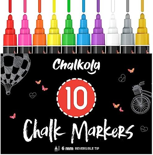 Chalkola Liquid Chalk Markers Erasable (10 Pack) w/Gold & Silver