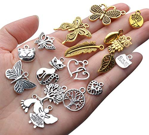 Vintage Charms Bulk,200pcs Mixed Antique Charms Tibetan Alloy Pendants for Necklace Bracelet Jewelry Making and Crafting,Antique Silver & Gold