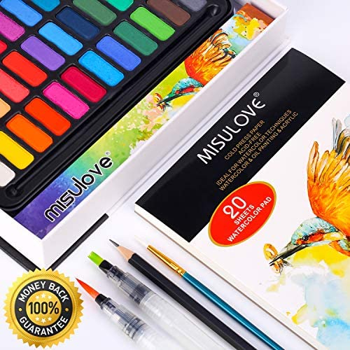 Buy MISULOVE Watercolor Paint Set for Adults with 48 Premium Paints, 2  Refillable Brushes, 8 Sheets of Water Color Paper, Travel Watercolor Set,  Perfect for Students, FD44879934, Kids, Beginners and More Online at  desertcartEcuador