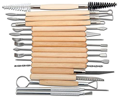 Blisstime Set of 42 Clay Sculpting Tool Wooden Handle Pottery Carving Tool  Kit