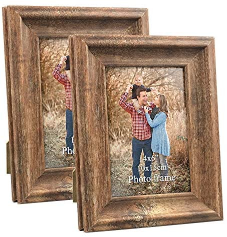 ZBEIVAN 2 Pack 4x6 Picture Frames Set Vintage Brown Art Rustic Photo Frame  for Tabletop Stand or Wall Hanging