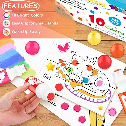 Chalkola 8 Bright Washable Dot Markers for Kids with Free Activity Book | Water-Based Non Toxic Paint Daubers | Dab Marker Kit for Toddlers & Preschoo