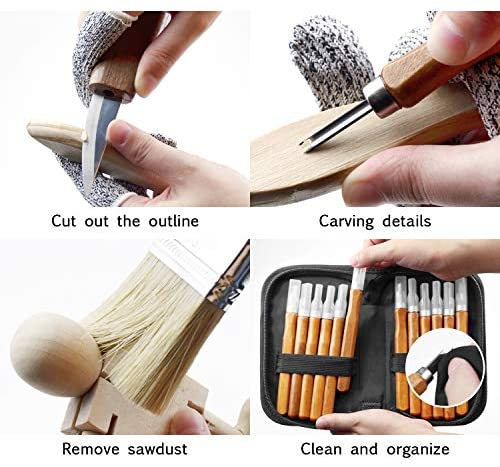 POLIWELL Wood Carving Tools Kit for Beginners 23pcs Hand Carving Knife Set Craft Engraving Supplies Include All-Purpose Cutting Knife and Detail Knife