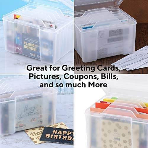 Mistic Cool Greeting Card Organizer Storage Box for Cards 6 Adjustable Dividers for Christmas, Holiday, Birthday, Get Well Cards, Photos, C