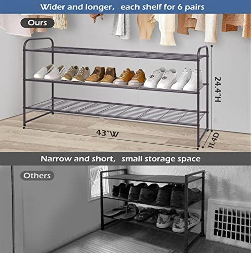 KEETDY Long 3-Tier Shoe Rack for Closet Floor Entryway, Wide Shoe Storage  Organizer Stackable Metal Shoe Shelf for 24 Pairs Men Sneakers with Wire  Grid for Bedroom