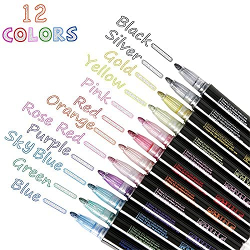 Relax Outline Markers, Super Squiggles Shimmer Markers, 12 Color Metallic Markers Double Line Pen, Size: 12pcs