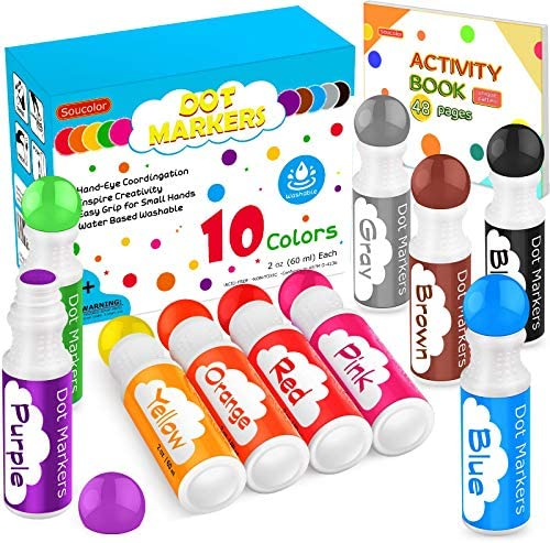 Dot Markers, Washable Dot Markers for Kids Toddlers & Preschoolers, 24  Colors Bingo Paint Daubers Marker Kit with Free Activity Book 