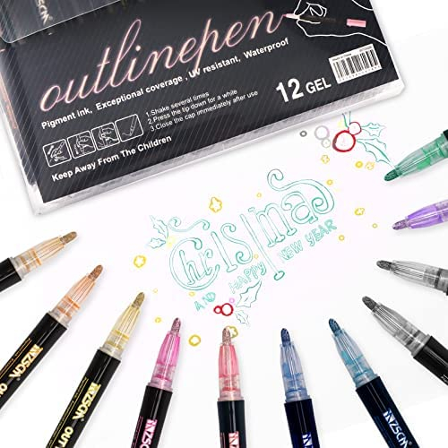 24 Color Double Line Outline Marker Pens, Super Squiggles Outline Pens 3mm  Thick Doodle Glitter Outline Markers for Kids