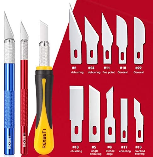 REXBETI 16 Piece Precision Hobby Craft Knife Set with 10 Piece Refill SK5 Blades Suitable for Halloween Pumpkin Carving Art Modeling Scrapbooking