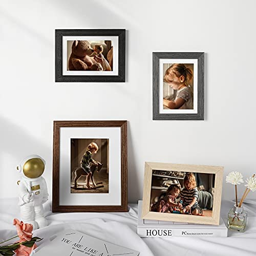 GUTAG 8x10 Picture Frame, Tempered Glass and Composite Wood for 5x7 photo  with Mat or 8x10 photo Without Mat