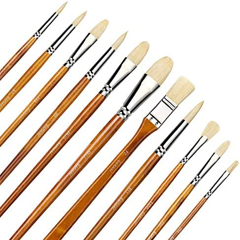 Fuumuui Oil Paint Brushes, 11pcs Professional 100% Natural Chungking Hog  Bristle Artist Paint Brushes for Acrylic and Oils Painting with a Free  Carrying Box Yellow 