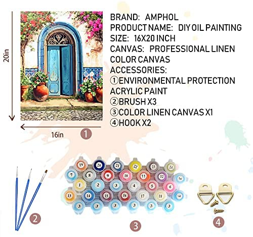 Amphol DIY Paint by Number for Adults and Kids Acrylic Paint by Numbers for Beginner 16 W x 20 L Easy Oil Painting for Gift Home Wall Decor (Blue