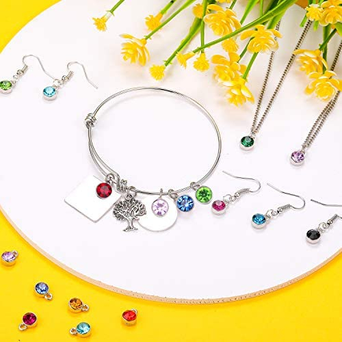 72 Pieces Crystal Birthstone Charms DIY Beads Pendant with Rings Handmade Round Crystal Charm for Jewelry Necklace Bracelet Earring Making Supplies, 7