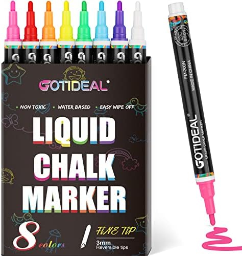 GOTIDEAL Liquid Chalk Markers, Fine Tip 8 Colors Washable Window Chalkboard  Glass Pens