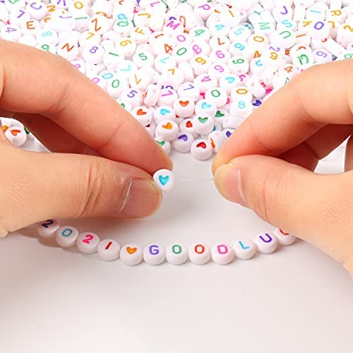 Yochus 1000pcs White Mixed Round Acrylic Beads 4x7mm Colorful Alphabet  Number Beads Heart Shape Beads for Jewelry Making and DIY Bracelets