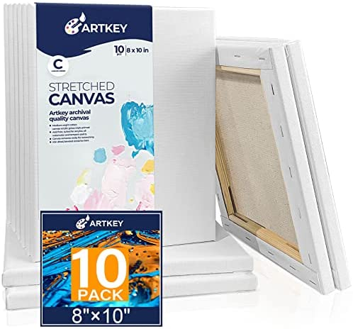 Stretched Canvases for Painting 8x10 Inch 10-Pack, 10 oz Triple Primed  Acid-Free 100% Cotton Blank Canvas