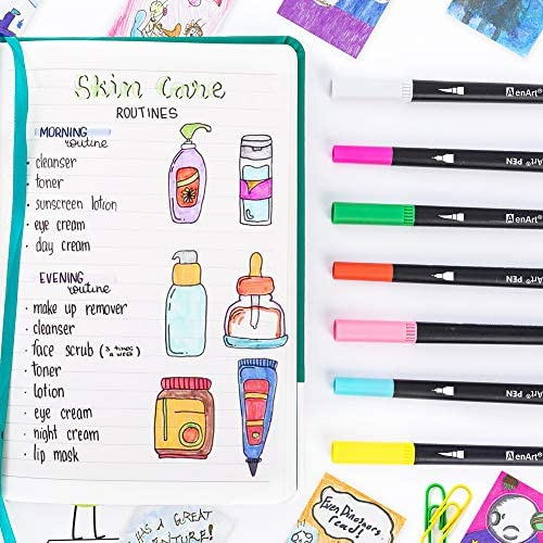 Dual Markers Brush Pen, Bullet Journal Pen Fine Point Coloring Marker &  Brush Highlighter Pen for Hand Lettering Sketching Note Taking Writing  Planner Art Supplier(6 12 24 Colors Pen Set)