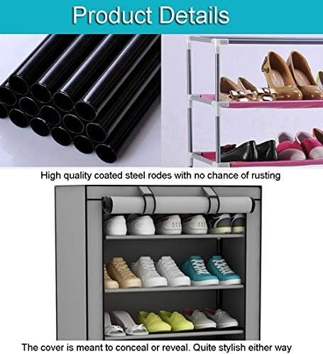 UDEAR 9 Tier Shoe Rack with Dustproof Cover Shoe Shelf Storage Organizer  Black