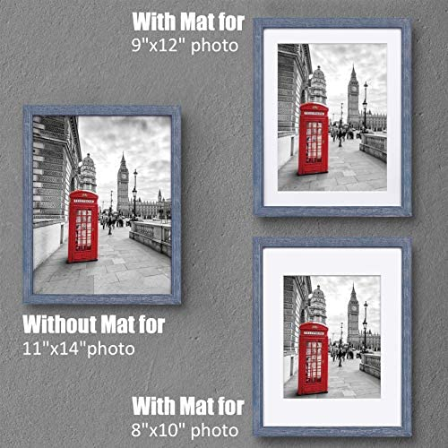 11x14 Picture Frames Solid Wood - Matted to Display Pictures 9x12 or 8x10  or 11x14 Frame without Mat - Wooden Photo Frame 11x14 inch Black with 2  Mats