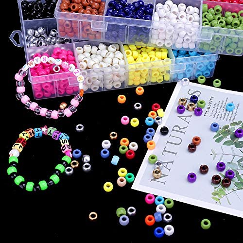 Greentime Pony Beads Jewelry Making Kit, 9mm Pony Beads Rainbow Opaque Beads Small Loose Spacer Beads for Friendship Bracelet
