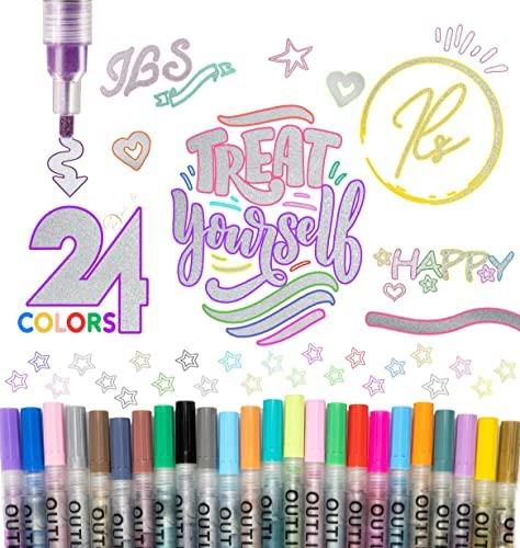 ILS  24 Colors Inten-ls: Doodle Shimmer Markers Set Super Squiggles  Outline For Arts Crafts