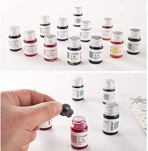 CODACE 24 Colors Calligraphy Ink Set, Calligraphy Fountain Glass Dip Pen Color Ink Caligrapher Pen Ink Bottle Set, Gold Powder Drawing Writing Art Ink