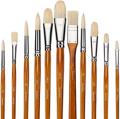 Oil Acrylic Paint Brushes Set. 100% Natural Chungking Hog Hair Bristle in  Portable Organizer Plastic Container. 6pc Filbert Flat and Round Paintbrush  Gift Kit.