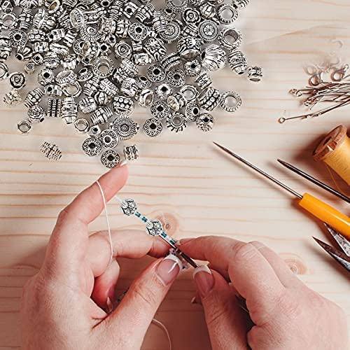 180pcs Silver Spacer Beads - 100g Tibetan Antique Silver Color Metal Beads Small Loose Spacer Beads with Radom Styles for Jewelry Making DIY Charm