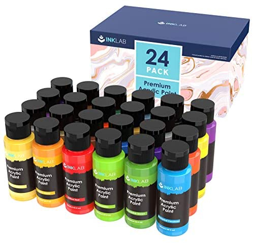 Gencrafts Acrylic Paint Set - Set of 24 Premium Vibrant Colors - (22 mL, 0.74 oz.) - Quality Non Toxic Pigment Paints for Canvas