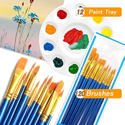 12 Pcs 1 Inch Flat Paint Brush for Acrylic Painting Wooden Handle Nylon  Craft Brushes for Watercolor Oil Crafts Face Body Art