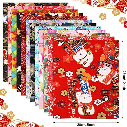Tudomro 30 Pieces Fat Quarters 8 x 10 inch Japanese Style Fabric Squares Printed Cotton Wrapping Cloth Quilting Fabric Bundles for Thanksgiving