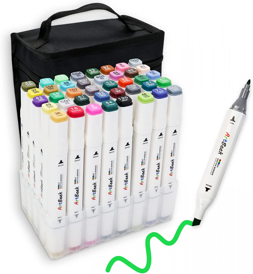Alcohol Markers 100 Colors Art Markers Professional Art Pen Dual Tips Plus  1 Blender Permanent Ink for Painting, Coloring and Drawing
