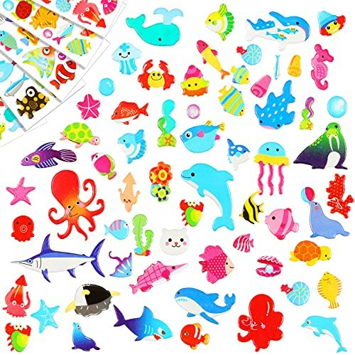 Fulmoon 288 Pieces/12 Sheets Kids Sea Animal Stickers 3D Puffy Stickers  Toddlers Colored 3D Sticker Puffy Fish Stickers Decals Cartoon Sea Ocean  Life Foam Sticker for Boy Girl Reward Scrapbooking | ArtBeek