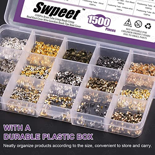 Rustark 1501Pcs Crimp Beads Covers with Bead Crimping Pliers Tool  Assortment Kit Brass Crimp Beads Tips Knot Covers Wire Guardians Fold Over  Clamshell