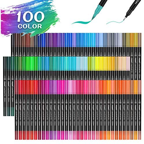 Art Brush Markers Pens for Adult Coloring Books, 34 Colors Numbered Dual Tip  (Br