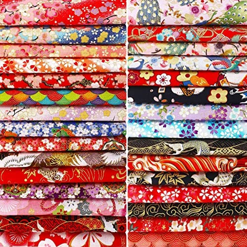 QIFEI Japanese Style Fabric Squares 25x20cm Fabric Bundle Squares  Patchwork, Wrapping Cloth Quilting Fabric Bundles for DIY Patchwork Sewing  Supplies