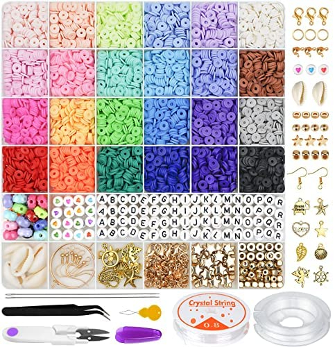 6000 Pcs Clay Beads for Bracelet Making, Gionlion 24 Colors Flat Round  Polymer Clay Beads 6mm Spacer Heishi Beads with Pendant Charms Kit and  Elastic