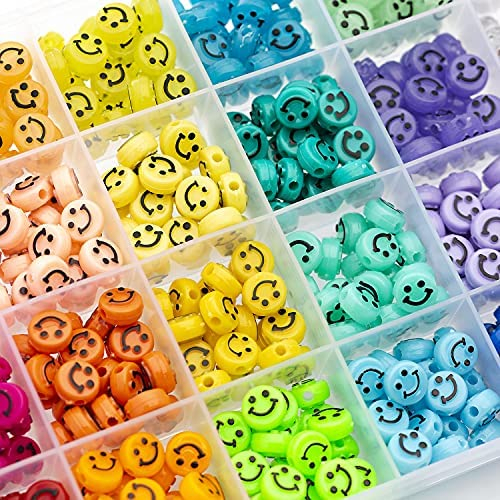 480 Pcs 14 Colors Acrylic Smiley Face Beads for Jewelry Bracelet Earring  Necklace Craft Mobile Phone Pendant Making Kit (Multicolor)