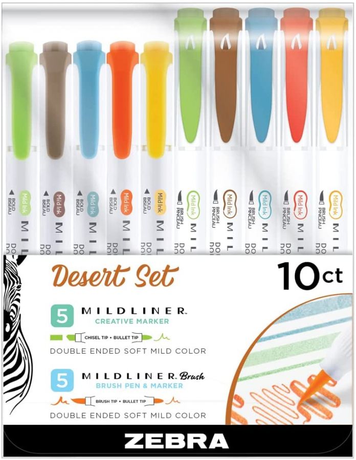 Zebra Pen Desert Set, Includes 5 Mildliner Highlighters and 5