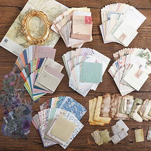 445 Pcs Vintage Scrapbook Paper Journaling Scrapbooking Supplies Kit Aesthetic Decorative Craft Paper Include 40 Sheet Flowers Stickers for Planner